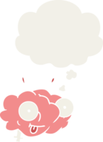 funny cartoon brain and thought bubble in retro style png