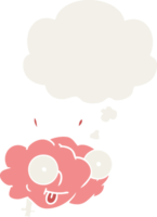 cerveau de dessin animé drôle et bulle de pensée dans un style rétro png