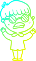 cold gradient line drawing cartoon boy wearing spectacles png