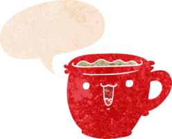 simpatico cartone animato tazza di caffè e fumetto in stile retrò strutturato png