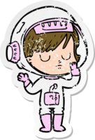 distressed sticker of a cartoon astronaut woman png