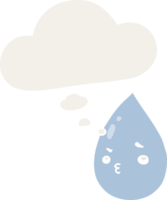 cartoon cute raindrop and thought bubble in retro style png