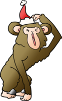 gradient cartoon of a chimp scratching head wearing santa hat png