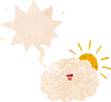 happy cartoon cloud and speech bubble in retro textured style png