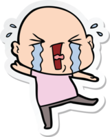 sticker of a cartoon crying bald man png