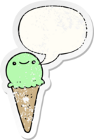 sorvete de desenho animado e adesivo angustiado de bolha de fala png
