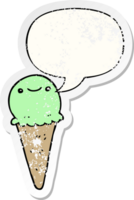 helado de dibujos animados y etiqueta engomada angustiada de la burbuja del discurso png