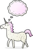 unicornio de dibujos animados con burbuja de pensamiento png