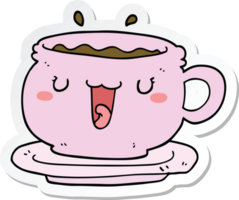 sticker of a cute cartoon cup and saucer png