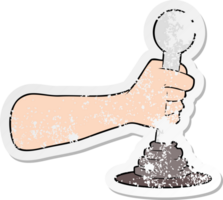 verontruste sticker van een cartoonhand die aan een hendel trekt png