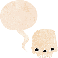 cartoon spooky skull and speech bubble in retro textured style png