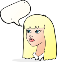 cartoon pretty girl with long hair with speech bubble png