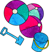 textured cartoon doodle beach balls with a bucket and spade png