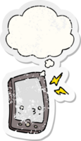 cartoon mobile phone and thought bubble as a distressed worn sticker png