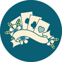 tattoo style icon of cards and banner png