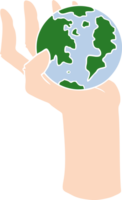 flat color style cartoon hand holding whole earth png