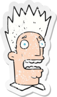 retro distressed sticker of a cartoon shocked man png