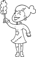 black and white cartoon undead monster lady cleaning png
