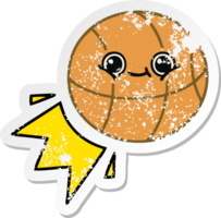 distressed sticker of a cute cartoon basketball png