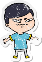 distressed sticker of a cartoon exasperated man png