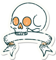 grunge sticker with banner of a skull png