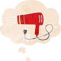 cartoon electric hairdryer and thought bubble in retro textured style png