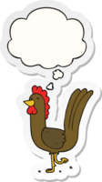 cartoon rooster and thought bubble as a printed sticker png
