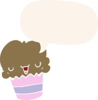 cartoon cupcake and face and speech bubble in retro style png