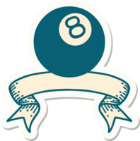 tattoo sticker with banner of a 8 ball png