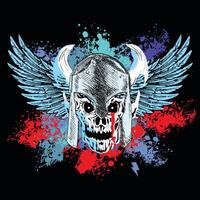 T-shirt design of a skull with helmet and horns on a feather mandala on a black background. vector