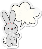 cute cartoon rabbit and speech bubble distressed sticker png