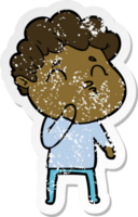distressed sticker of a cartoon man pouting png