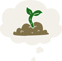 cartoon growing seedling with thought bubble in retro style png
