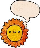cartoon flower with speech bubble in retro texture style png