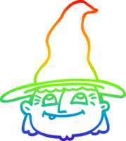 rainbow gradient line drawing of a cartoon witch face png