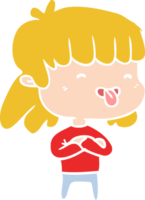 chica de dibujos animados de estilo de color plano sacando la lengua png