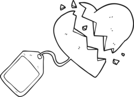 hand drawn black and white cartoon luggage tag on broken heart png