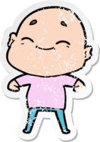 distressed sticker of a happy cartoon bald man png