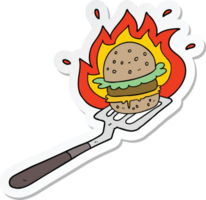 sticker of a cartoon burger on spatula png
