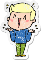 distressed sticker of a cartoon excited man png