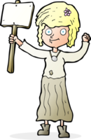 cartoon hippie girl with protest sign png