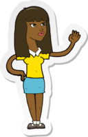 sticker of a cartoon pretty woman waving png