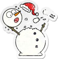 distressed sticker of a snowman in snowball fight png