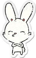 autocollant en détresse d'un dessin animé de lapin curieux png