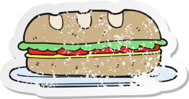 retro distressed sticker of a cartoon sub sandwich png