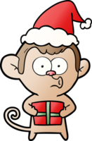 hand drawn gradient cartoon of a christmas monkey wearing santa hat png