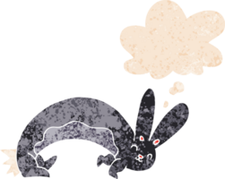 funny cartoon rabbit with thought bubble in grunge distressed retro textured style png
