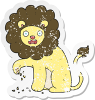 pegatina retro angustiada de un león de dibujos animados con una espina en el pie png
