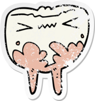 distressed sticker of a cartoon bad tooth png