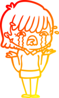 warm gradient line drawing of a cartoon girl crying png